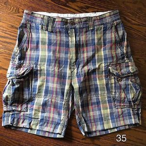 POLO RALPH LAUREN Mens Patchwork Plaid Madras Cargo Short Shorts 35